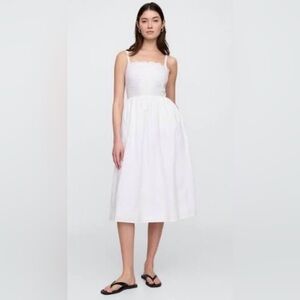 Gap Embroidered Eyelet Smocked Back Midi Dress NWT M LWD Little White Dress